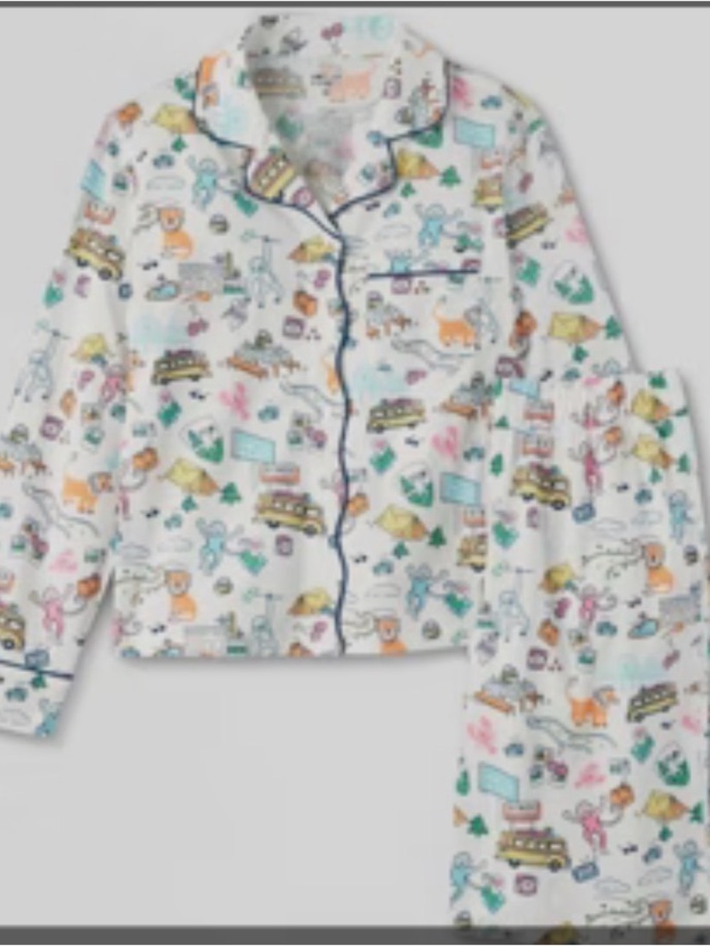 VIRAL 🚀 Roller Rabbit 🚌 Multi-Color Animal Pajama Set with Navy Trim 🙈